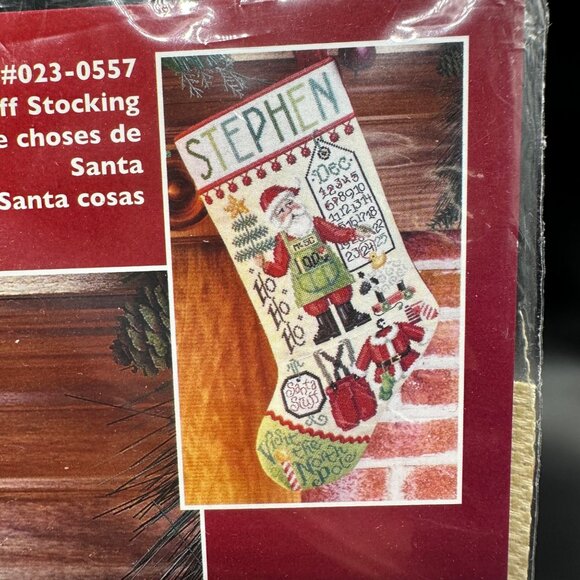 Janlynn Counted Cross Stitch Santa Stuff Christmas Stocking Kit 2009 Name White - Picture 5 of 9